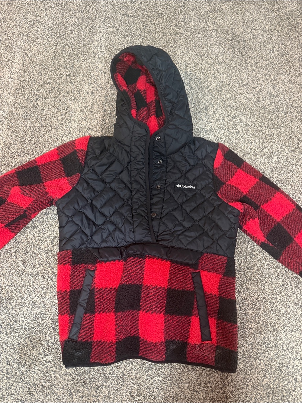 Columbia Red and Black Quilted Hooded Pullover Jacket